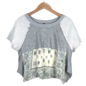 Free People Patchwork Terrycloth Crop Sweatshirt